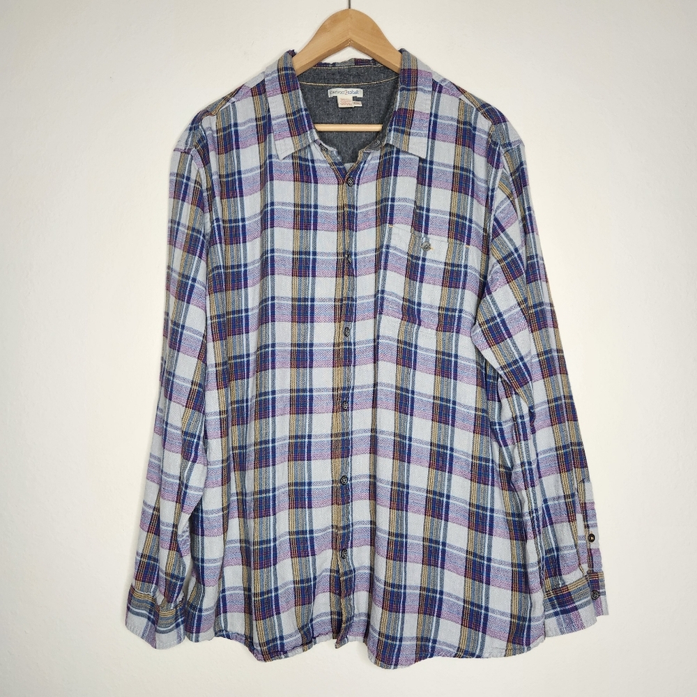 Carbon 2 Cobalt Shirt Mens XXL Long Sleeve Button Up Blue Purple Plaid Linen